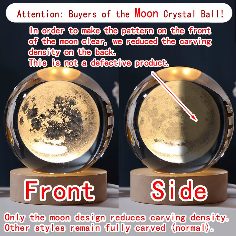 Unique 3D Crystal Ball Night Light Led Lamp Bedside Table Glowing Galaxy Lamp Saturn Planets Moon Birthday Gift Toy 5Cm