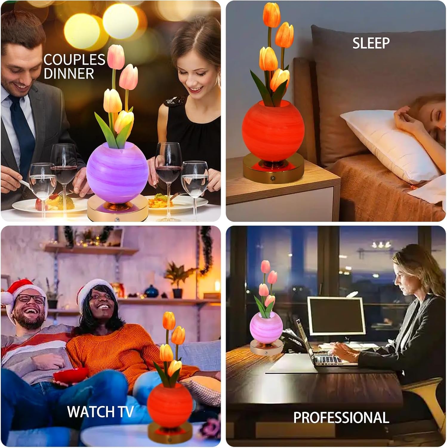 Tulip Flower Planet Lamp with Remote Control, Rechargeable Cordless Touch Dimming Artificial Flower Desk Lamp, LED Night Light Romantic Gifts for Girl Women Grandmother (Remote Control)